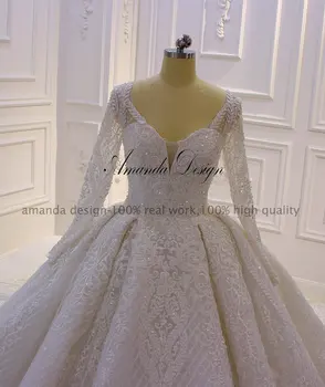 Amanda Dizaino skraiste mariage 2019 ilgomis Rankovėmis Prabangių Nėrinių Duobute Vestuvinė Suknelė