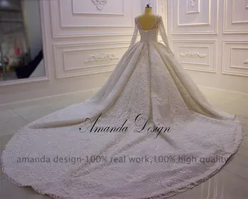 Amanda Dizaino skraiste mariage 2019 ilgomis Rankovėmis Prabangių Nėrinių Duobute Vestuvinė Suknelė