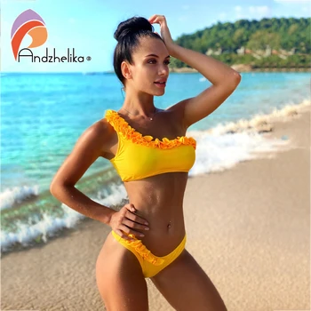 Andzhelika Naujas Bikini Kietas Seksualus Vieną Petį Bikini Rinkiniai Moterims Gėlių Maudymosi Kostiumėlį Brazilijos Maudymosi Kostiumėlis Beach Monokini Maudymosi Kostiumas