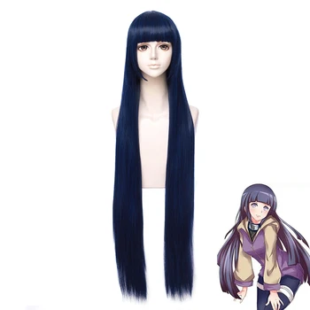 Anime NARUTO Hinata Hyuga Tiesūs Plaukai, Tvarkingas Bang Cosplay Perukai + Perukas Bžūp
