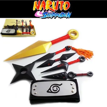 Anime Naruto Priedai 7pcs/Set Naruto Cosplay Shuriken Handbank Kunai Ginklas Sasuke Ninja Rekvizitai Animacinių filmų Kolekcija, Dovanų Dėžutėje