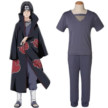 Anime Naruto Uchiha Itachi Akatsuki vyras moteris Cosplay Kostiumų, T-Marškinėliai, Kelnės Apatiniai Helovinas Apsiaustu