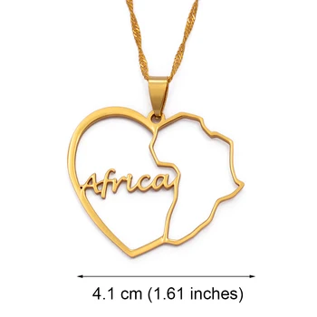 Anniyo Širdies Afrikos Žemėlapis Pakabukas Kaklo Moterims, Merginoms Aukso Spalvos Afrikos Žemėlapiai, Papuošalai #121021