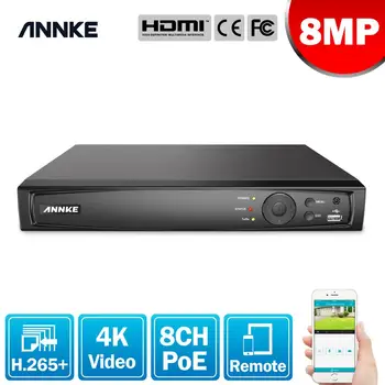 ANNKE 8CH 4K POE NVR Diktofono, CCTV Kit VGA Saugumo Sistema NVR 1080P/3MP/5MP/8MP/4K POE IP Camera NVR, Onvif H. 265+