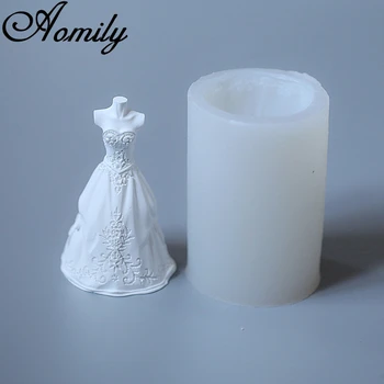Aomily 3D Vestuvių Suknelė Formos Silikoninės Formos Tortas Šokolado Pelėsių Vestuvių Tortas Dekoravimo Priemonės, Minkštas Sugarcraft Muilo Forma
