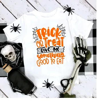 Apgauti ar Gydyti Helovinas Marškinėliai, Duok Man Ką nors Gera Valgyti Helovinas T-Shirt Vaikai Helovinas Marškinėliai Apgauti ar Gydyti Drabužiai
