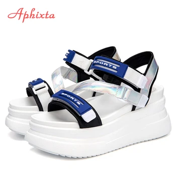Aphixta Platforma Sandalai Moterims Pleišto Kulniukai Batai Moterims Sagtis Hook & Loop Drobės Vasaros Zapatos Mujer Pleištai Moteris Sandalas