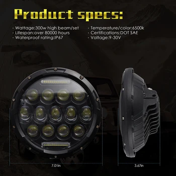 Apvalus LED Automobilių Žibintai 300W 7 Colių Automobilio Led Žibintai Lemputės Led Šviesos 6500K Auto priekinio Žibinto 9-30 V už Džipas