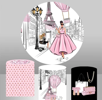 Apvalus ratas fone paryžiaus Mados mergina Fonas rožinis balionas gimtadienio stalo/skiltis/cilindro Apima YY-487