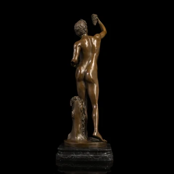 ArtsHom DS-418 Europos stiliaus Nuogas Vyras Bronzos Meno Figūrėlės bronzos nuogas vyras valgyti vynuogių statula, skulptūra, namų apdaila