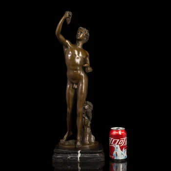 ArtsHom DS-418 Europos stiliaus Nuogas Vyras Bronzos Meno Figūrėlės bronzos nuogas vyras valgyti vynuogių statula, skulptūra, namų apdaila