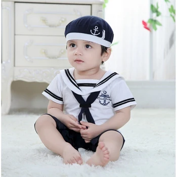 AS AKCIJŲ Naujagimį Berniuką Sailor Playsuit Vaikiška Apranga Nustatyti Romper Drabužius+Hat