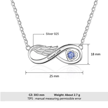 Asmeninį Sparno Infinity Karoliai 925 Sterlingas Sidabro Užsakymą Birthstone Karoliai Išgraviruotas Vardas Fine Jewelry (Sam Hub Fong)