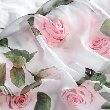 Atogrąžų rose skaitmeninės tapybos šifono šilko audinys vasaros suknelė ткань telas por metro tissu siuvimo tela ткани stof tissus