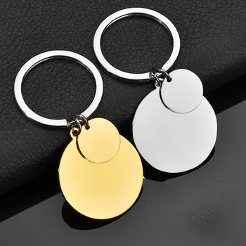 Aukso/plienas Nerūdijantis plienas Apvalus Pakabukas keychain Tuščią Engravable Žavesio dvipusis Veidrodis Poliravimo Pora Key Chain