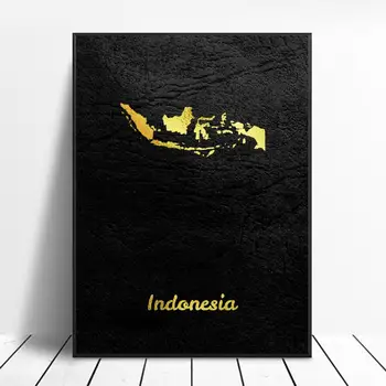 Aukso Žemėlapis Indonezija Drobės Tapybos Sienos Menas Nuotraukas spausdina namų dekoro Sienos Plakatas Apdaila Už Kambarį