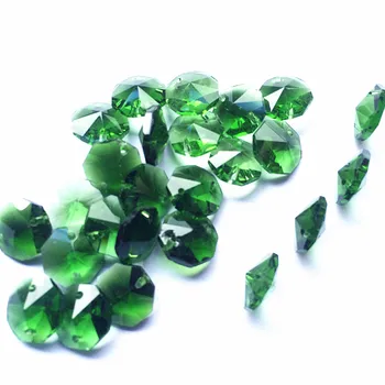 Aukščiausios Kokybės 100vnt Žalia kaip 14mm Kristalų Aštuonkampis Liustra Reikmenys Dvi skyles (Nemokamai Žiedai), 