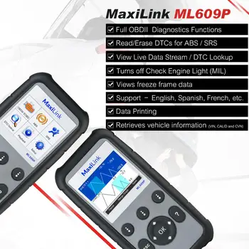 Autel MaxiLink ML609P Obd2 Skaneris Kodas Skaitytojas Automobilių Didgnostic Priemonė, ABS, SRS escaner automotriz profesional gyventi jutiklių duomenis