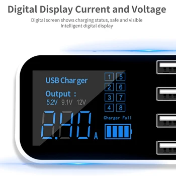 Automobilinis Įkroviklis A9S USB 8 Uostų 40W Portable LED Skaitmeninis Displėjus, Greito Įkrovimo Automobilinis Telefono Kroviklis 2020 m.