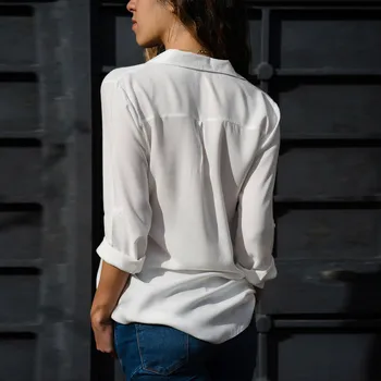 Baltos spalvos Marškinėliai Moterims OLIS Darbo Dėvėti Paprastas Viršūnes Atsitiktinis Palaidų 2020 ilgomis Rankovėmis Palaidinės Lady Visas rungtynes, Elegantiška Vintage Blusas