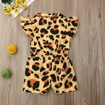 Bamblys Kūdikiui Baby Girl Jumpsuit Drabužius Pynimas Rankovės Leopard Print Mygtuką Marškinėliai Bodysuit Komplektus 1-5T