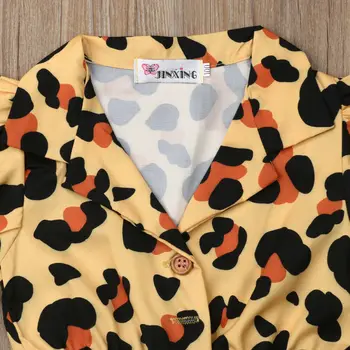 Bamblys Kūdikiui Baby Girl Jumpsuit Drabužius Pynimas Rankovės Leopard Print Mygtuką Marškinėliai Bodysuit Komplektus 1-5T