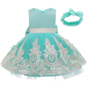Bamblys mergytę Kūdikį Princesė Dress Nėrinių Embroidey Baby Girl Vestuvės Dress Vaikai Suknelė Kūdikio Pirmųjų Metų Gimtadienis
