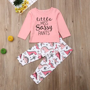 Bamblys Vaikams Baby Girl Drabužiai Laišką Liemenė marškinėliai Topai Dinozaurų Kelnes Apranga Nustatyti Vasaros Vaikų Mergaičių Drabužiai