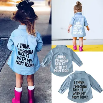 Bamblys Vaikams Baby Girl Marškinėliai Topai Drabužius Džinsinio Audinio Raštą Spausdinti Ilgomis Rankovėmis Viršūnes Marškinėliai Šiltas Kailis Marškinėliai