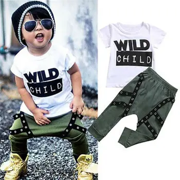 Bamblys Vaikas Kūdikių Berniukų Wild Child T-shirt Viršuje Ilgas Kelnes Komplektus Drabužių Rinkinys