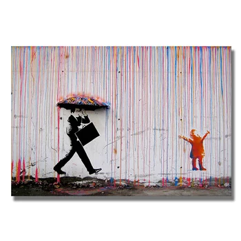 Banksy Grafiti Spalvinga Lietaus Drobės Tapybos Plakatus Spausdina Quadros Sienos Paveiksl Modernus Kambarį Namų Dekoro Cuadros