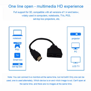Basix HDMI suderinamus Splitter Cable 1Male Dual kaip hdmi2 Moterų Y Adapteris, Splitter HD LED LCD TV 1, 2 Hdmi Splitter Adapteris