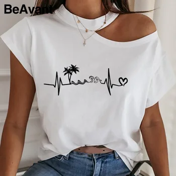 BeAvant Atsitiktinis marškinėliai trumpomis rankovėmis white t-shirt harajuku Vasaros mados moterų marškinėliai seksuali Moteris apynasrio black marškinėliai topai tee