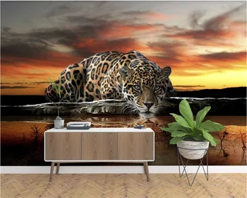Beibehang Pritaikyti naujos, modernios asmenybės aukštos raiškos leopard atspindys freskos TV foną tėtis peint