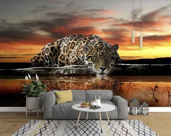 Beibehang Pritaikyti naujos, modernios asmenybės aukštos raiškos leopard atspindys freskos TV foną tėtis peint