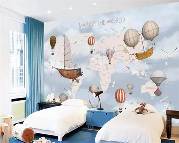Beibehang Tapetai, cartoon pasaulio žemėlapio fone sienos popieriaus namų puošybai vaikų kambarys gyvenamasis kambarys miegamasis 3d tapetai