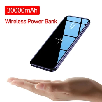 Belaidžio 30000mah Galia Banko Dual USB greitai Įkrauti Veidrodis Ekranas, Belaidis Kroviklis Powerbank Bateria Išorės Už iphone8 X