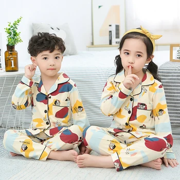 Berniukai Medvilnės Pižama 2020 M. Rudens Žiemos Ilgos Rankovės Vaikų Medžiaga Mergina Sleepwear Rinkiniai, Šiltas, Mergaičių Pižamos Rinkiniai Vaikams Namuose Medžiaga
