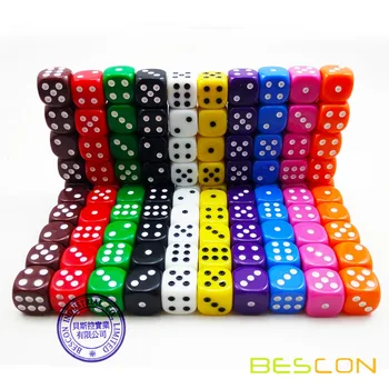 Bescon Multi-Colored 16MM Žaidimo Kauliukų Pakuotės 100vnt 10 Asorti Įvairių Spalvų - balta ir Juoda Aksomo Maišelis
