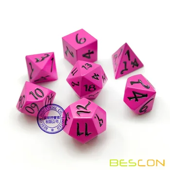 Bescon Naujas Kieto Metalo Kauliukai Nustatyti Giliai Rožinės spalvos,Metalo RPG Miniatiūriniai Polyhedral kauliukų rinkinys, 7 vaidmenų Žaidimai