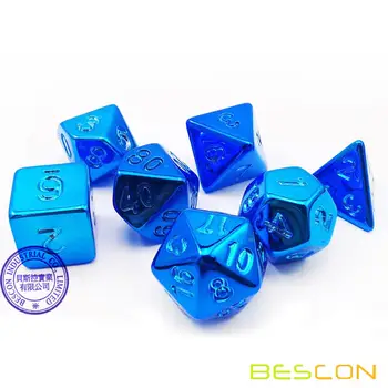 Bescon Unpainted Raw Apkalos Polyhedral Kauliukų Rinkinys, Blizgus, Mėlynas, RPG Kauliukų Rinkinys 7