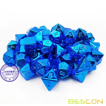 Bescon Unpainted Raw Apkalos Polyhedral Kauliukų Rinkinys, Blizgus, Mėlynas, RPG Kauliukų Rinkinys 7
