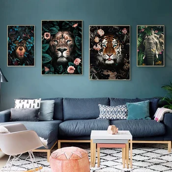 Beždžionė Tigras, Liūtas Džiunglių Laukinių Gyvūnų Meno Drobė, Tapyba, Plakatas ir Spausdinimo Cuadro Sienos Meno Kambarį Namų Dekoro (be Rėmelio)
