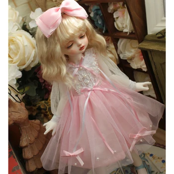 BJD doll rožinė suknelė su bowknot lėlės suknelė + plaukų juostos 1/3 1/4 1/6 BJD SD Blyth lėlės suknelė lėlės priedai tik drabužiai
