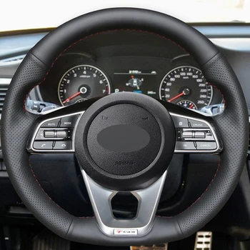 Black PU Dirbtiniais Odos Rankomis susiuvami Automobilio Vairo Dangtelis Kia K5 Optima 2019 Cee 'd Ceed GT 2019 Cee' d Ceed Priedai