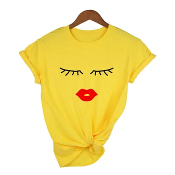 Blakstienos Raudonos Lūpos Spausdinti Moterų Vasaros T Marškinėliai Atsitiktinis Grafika Trumpas Rankovės marškinėliai Moteriška Balta Mielas Tumblr Tees Viršūnes Kawaii