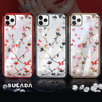 Bling Gėlių Aiškiai iPhone 12 Pro Max Mini Kristalų Anti-Oksidacijos Apkalos Minkštas gaubtas, Skirtas 