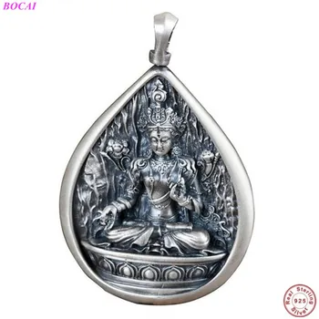 BOCAI S990 sterlingas sidabro pakabukas vyrams, moterims senovinių amatų ornamentu Buddhisattva Tara(Žalia) statula gali būti atidarytas Pakabukas