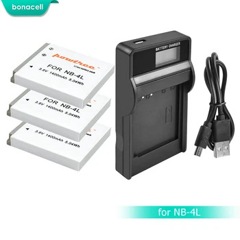 Bonacell 1400mAh NB-4L NB4L NB 4L Baterija Bateria+LCD Kroviklis skirtas Canon IXUS 30 40 50 55 60 65 80 100 PowerShot SD1000 1100 L10