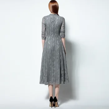 Boutique moteriški drabužiai ponios temperamentas elegantiška suknelė ilgomis rankovėmis Tuščiaviduriai iš nėrinių suknelės aukštos kokybės vintage Suknelė